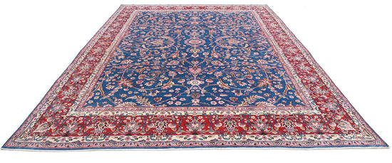 Persian Hand Knotted Kerman Kerman Wool Rug of Size 9'9'' X 13'5'' in Blue and Red Colors - Made in Iran