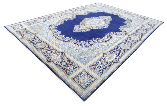 Persian Hand Knotted Kerman Kerman Wool Rug of Size 9'7'' X 13'6'' in Blue and Blue Colors - Made in Iran