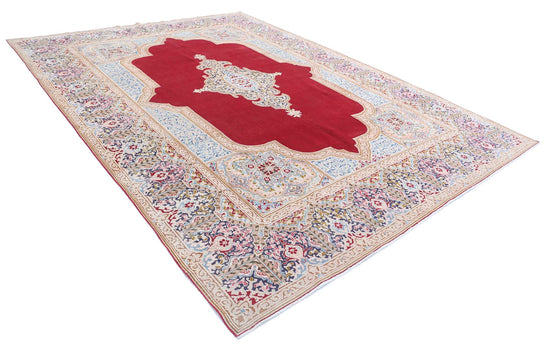 Persian Hand Knotted Kerman Kerman Wool Rug of Size 9'5'' X 13'1'' in Red and Blue Colors - Made in Iran