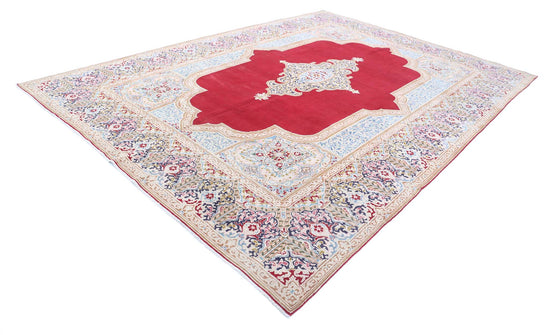 Persian Hand Knotted Kerman Kerman Wool Rug of Size 9'5'' X 13'1'' in Red and Blue Colors - Made in Iran
