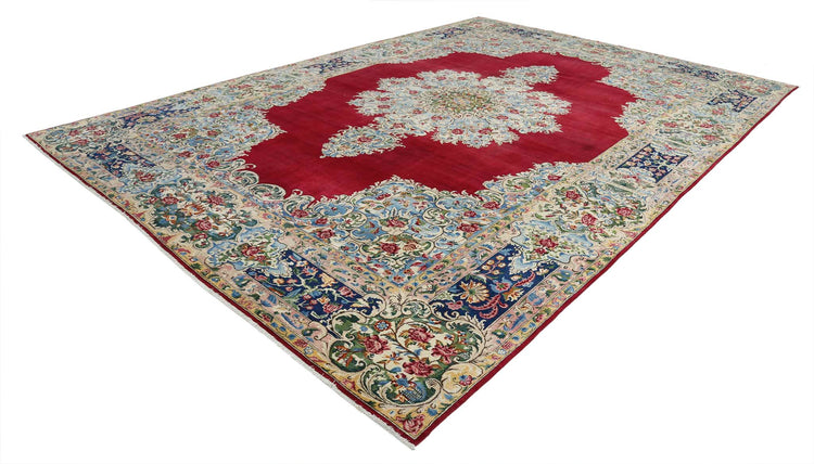Persian Hand Knotted Kerman Kerman Wool Rug of Size 10'1'' X 14'3'' in Red and Blue Colors - Made in Iran