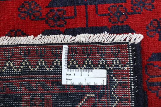 Tribal Hand Knotted Afghan Khamyab Wool Rug of Size 2'8'' X 9'4'' in Red and Red Colors - Made in Afghanistan
