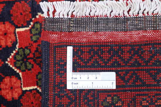 Tribal Hand Knotted Afghan Khamyab Wool Rug of Size 3'4'' X 4'9'' in Red and Red Colors - Made in Afghanistan