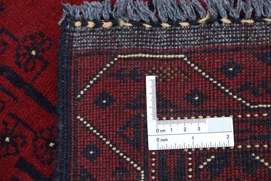 Tribal Hand Knotted Afghan Khamyab Wool Rug of Size 3'2'' X 4'8'' in Red and Blue Colors - Made in Afghanistan