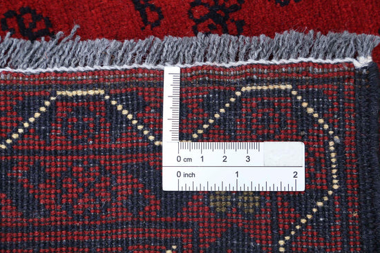 Tribal Hand Knotted Afghan Khamyab Wool Rug of Size 3'5'' X 4'7'' in Red and Blue Colors - Made in Afghanistan