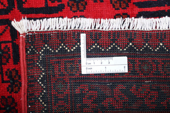 Tribal Hand Knotted Afghan Khamyab Wool Rug of Size 6'6'' X 9'5'' in Red and Blue Colors - Made in Afghanistan
