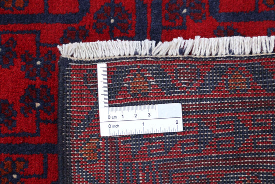 Tribal Hand Knotted Afghan Khamyab Wool Rug of Size 6'7'' X 9'8'' in Red and Blue Colors - Made in Afghanistan