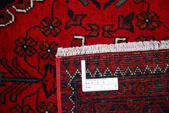 Tribal Hand Knotted Afghan Khamyab Wool Rug of Size 6'6'' X 9'8'' in Red and Red Colors - Made in Afghanistan