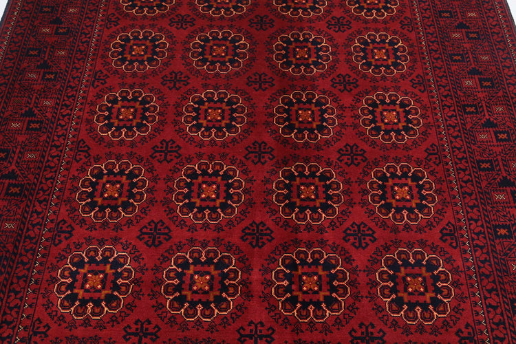 Tribal Hand Knotted Afghan Khamyab Wool Rug of Size 4'10'' X 6'5'' in Red and Red Colors - Made in Afghanistan