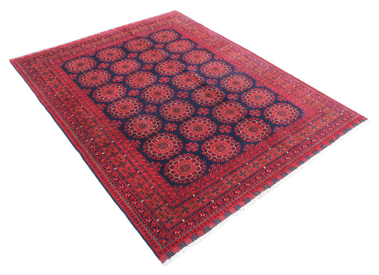 Tribal Hand Knotted Afghan Khamyab Wool Rug of Size 5'0'' X 6'3'' in Red and Blue Colors - Made in Afghanistan