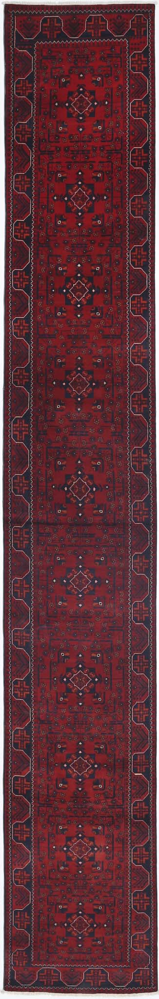 Tribal Hand Knotted Afghan Khamyab Wool Rug of Size 2'6'' X 18'7'' in Red and Red Colors - Made in Afghanistan