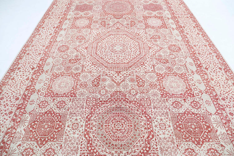 Traditional Hand Knotted Mamluk Mamluk Wool Rug of Size 8'11'' X 12'8'' in Ivory and Red Colors - Made in Afghanistan