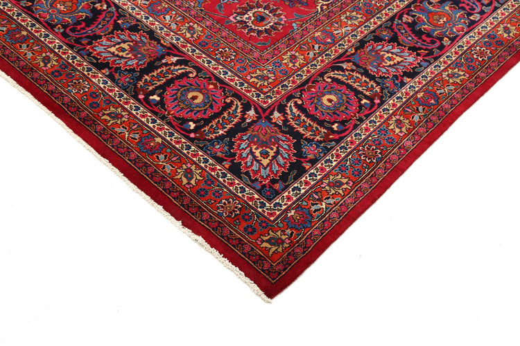 Persian Hand Knotted Mashad Mashad Wool Rug of Size 10'11'' X 16'2'' in Burgundy and Blue Colors - Made in Iran