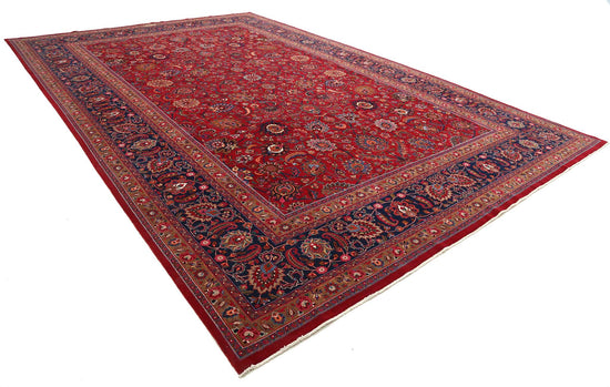 Persian Hand Knotted Mashad Mashad Wool Rug of Size 11'8'' X 18'0'' in Red and Blue Colors - Made in Iran