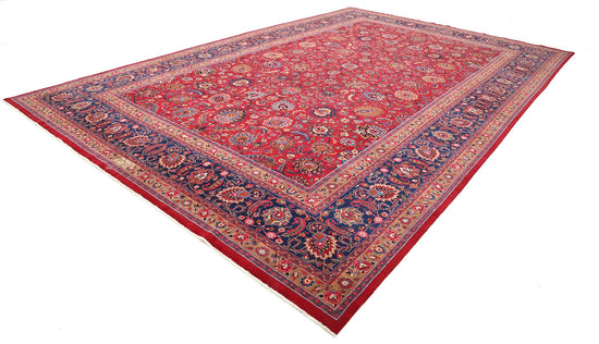 Persian Hand Knotted Mashad Mashad Wool Rug of Size 11'8'' X 18'0'' in Red and Blue Colors - Made in Iran