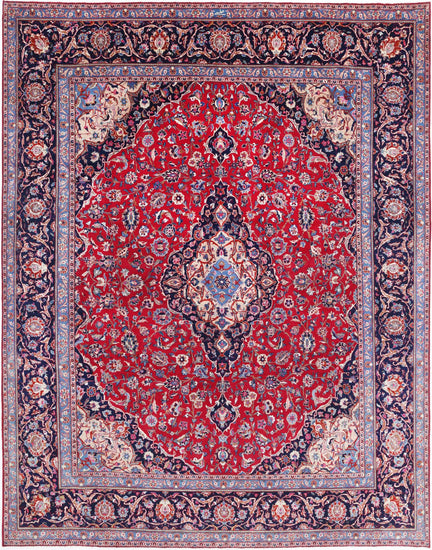 Persian Hand Knotted Mashad Mashad Wool Rug of Size 9'8'' X 12'6'' in Red and Black Colors - Made in Iran