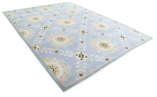 Transitional Hand Knotted Modcar Modcar Wool Rug of Size 8'10'' X 11'8'' in Grey and Blue Colors - Made in Pakistan