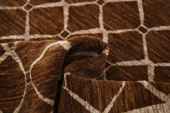 Transitional Hand Knotted Modcar Modcar Wool Rug of Size 4'0'' X 5'5'' in Brown and Brown Colors - Made in Pakistan