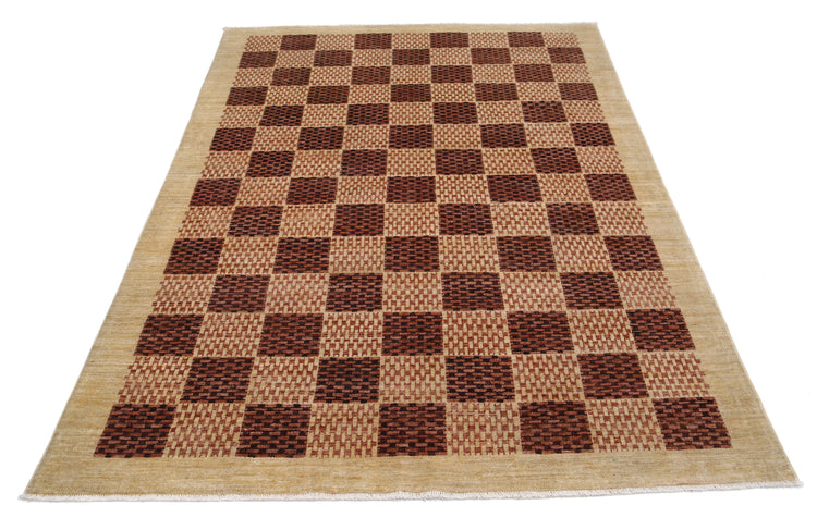 Transitional Hand Knotted Modcar Modcar Wool Rug of Size 4'11'' X 6'10'' in Ivory and Ivory Colors - Made in Pakistan