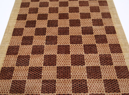 Transitional Hand Knotted Modcar Modcar Wool Rug of Size 4'11'' X 6'10'' in Ivory and Ivory Colors - Made in Pakistan