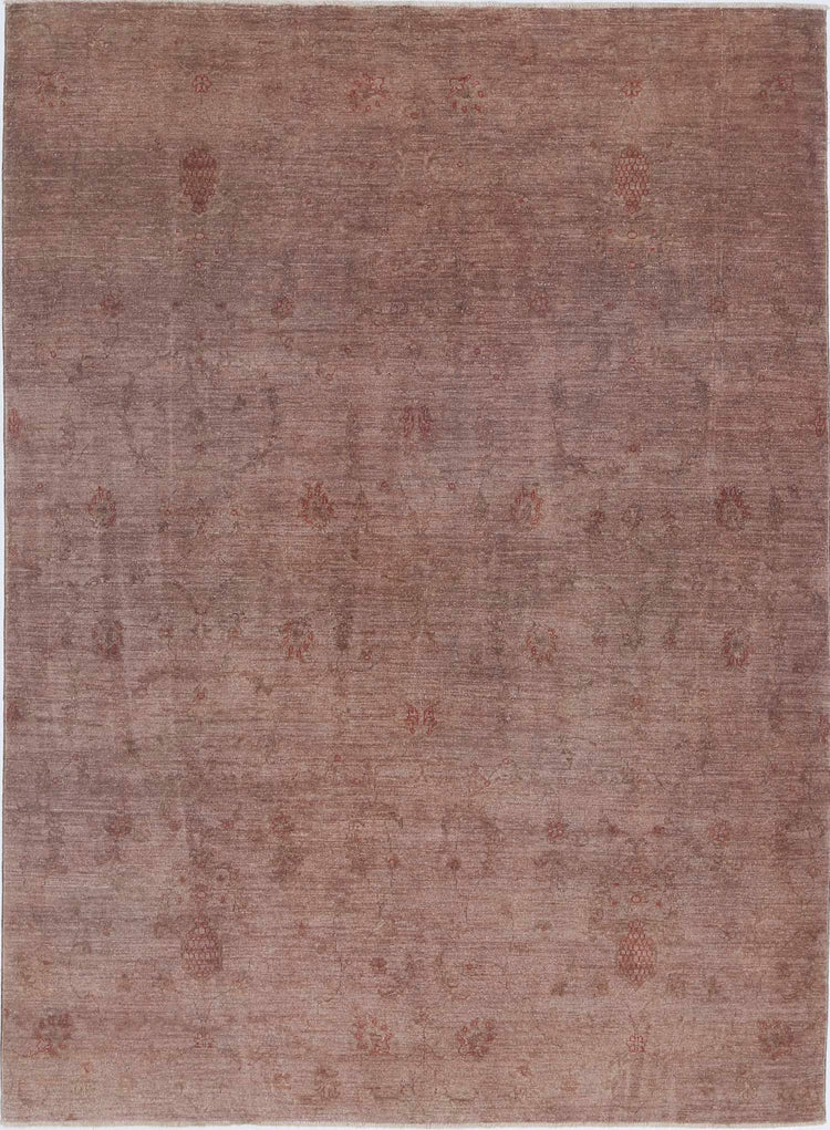 Transitional Hand Knotted Overdyed Modcar Wool Rug of Size 6'5'' X 8'7'' in Brown and Red Colors - Made in Pakistan