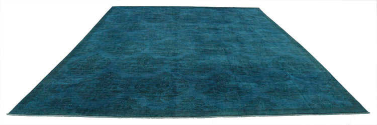 Transitional Hand Knotted Overdyed Modcar Wool Rug of Size 10'3'' X 12'4'' in Teal and Teal Colors - Made in Pakistan