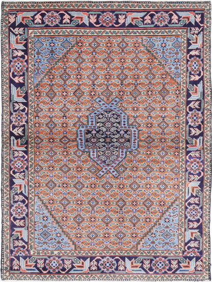 Persian Hand Knotted Moud Moud Wool Rug of Size 3'7'' X 4'10'' in Brown and Blue Colors - Made in Iran