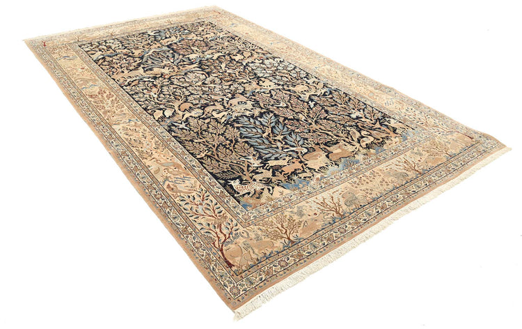 Masterpiece Hand Knotted Nain Nain Wool Rug of Size 6'11'' X 11'3'' in Blue and Ivory Colors - Made in Iran
