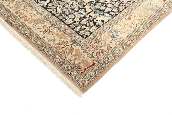 Masterpiece Hand Knotted Nain Nain Wool Rug of Size 6'11'' X 11'3'' in Blue and Ivory Colors - Made in Iran