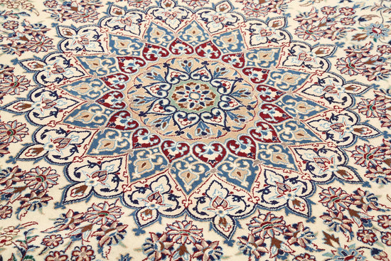 Masterpiece Hand Knotted Nain Nain Wool Rug of Size 9'5'' X 9'8'' in Ivory and Blue Colors - Made in Iran