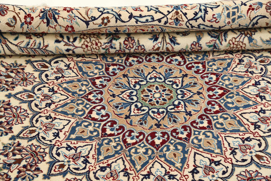 Masterpiece Hand Knotted Nain Nain Wool Rug of Size 9'5'' X 9'8'' in Ivory and Blue Colors - Made in Iran