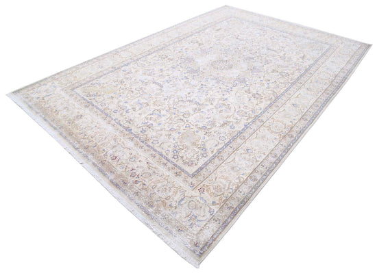 Persian Hand Knotted Nain Nain Wool Rug of Size 7'0'' X 10'9'' in Ivory and Ivory Colors - Made in Iran