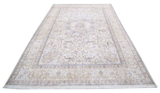Persian Hand Knotted Nain Nain Wool Rug of Size 7'0'' X 10'9'' in Ivory and Ivory Colors - Made in Iran