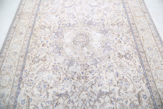 Persian Hand Knotted Nain Nain Wool Rug of Size 7'0'' X 10'9'' in Ivory and Ivory Colors - Made in Iran