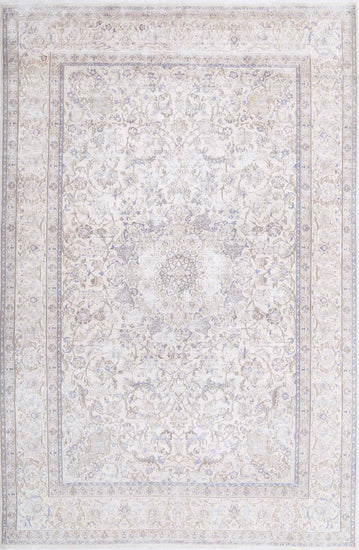 Persian Hand Knotted Nain Nain Wool Rug of Size 7'0'' X 10'9'' in Ivory and Ivory Colors - Made in Iran