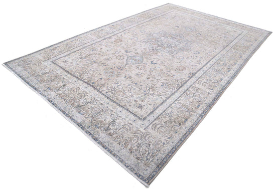 Persian Hand Knotted Nain Nain Wool Rug of Size 7'4'' X 11'11'' in Ivory and Ivory Colors - Made in Iran