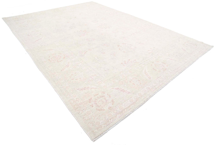 Traditional Hand Knotted Oushak Oushak Wool Rug of Size 9'9'' X 13'5'' in Ivory and Ivory Colors - Made in Afghanistan
