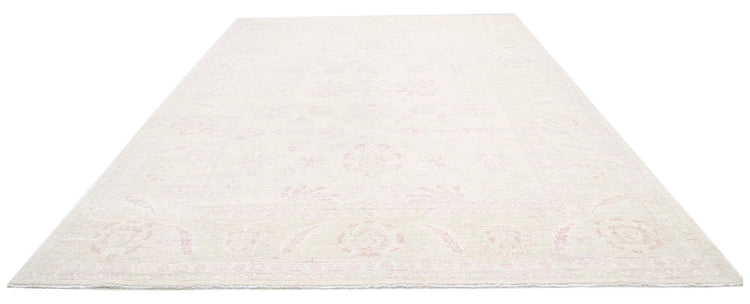 Traditional Hand Knotted Oushak Oushak Wool Rug of Size 9'9'' X 13'5'' in Ivory and Ivory Colors - Made in Afghanistan