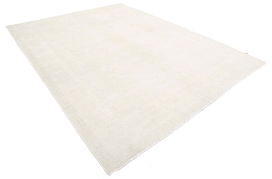 Traditional Hand Knotted Oushak Oushak Wool Rug of Size 8'8'' X 11'3'' in Ivory and Taupe Colors - Made in Afghanistan