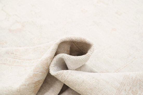 Traditional Hand Knotted Oushak Oushak Wool Rug of Size 8'11'' X 12'5'' in Ivory and Taupe Colors - Made in Afghanistan