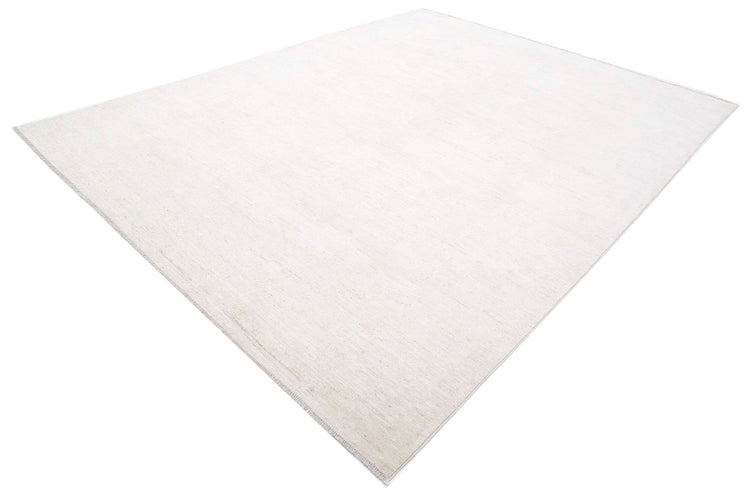Traditional Hand Knotted Oushak Oushak Wool Rug of Size 9'1'' X 11'6'' in Ivory and Taupe Colors - Made in Afghanistan