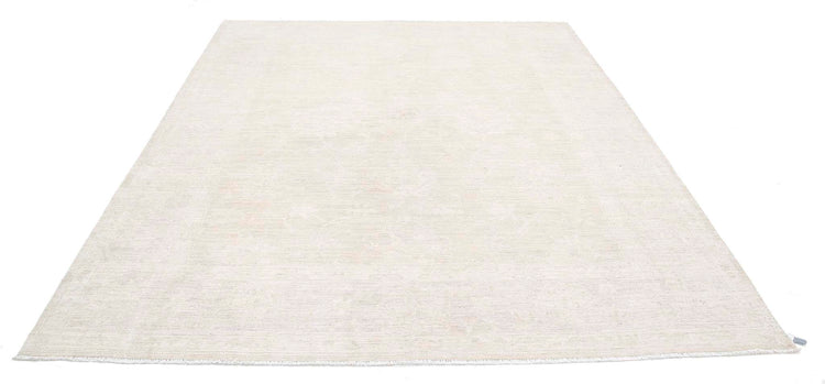 Traditional Hand Knotted Oushak Oushak Wool Rug of Size 8'0'' X 9'6'' in Ivory and Taupe Colors - Made in Afghanistan