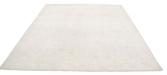 Traditional Hand Knotted Oushak Oushak Wool Rug of Size 8'1'' X 8'7'' in Beige and Grey Colors - Made in Afghanistan