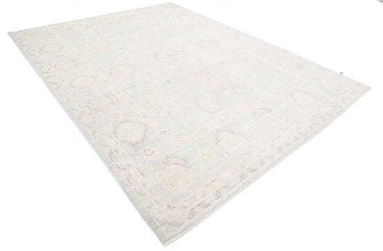 Traditional Hand Knotted Oushak Oushak Wool Rug of Size 8'11'' X 11'9'' in Blue and Ivory Colors - Made in Afghanistan