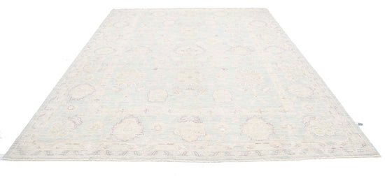 Traditional Hand Knotted Oushak Oushak Wool Rug of Size 8'11'' X 11'9'' in Blue and Ivory Colors - Made in Afghanistan