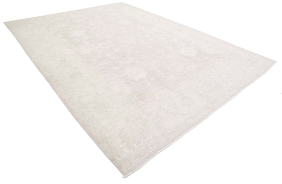 Traditional Hand Knotted Oushak Oushak Wool Rug of Size 9'11'' X 13'6'' in Taupe and Ivory Colors - Made in Afghanistan