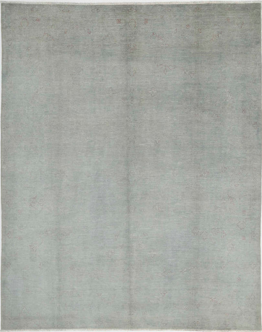 Transitional Hand Knotted Overdyed Oushak Wool Rug of Size 7'11'' X 9'11'' in Grey and Grey Colors - Made in Afghanistan