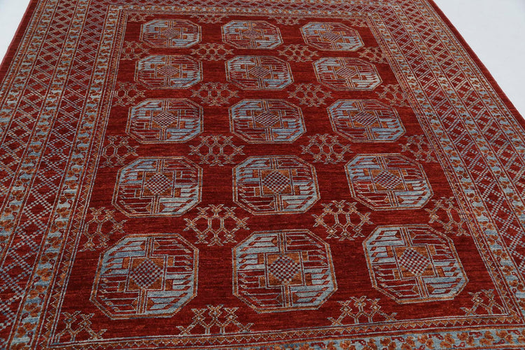 Traditional Hand Knotted Oushak Oushak Wool Rug of Size 8'8'' X 9'9'' in Red and Blue Colors - Made in Afghanistan