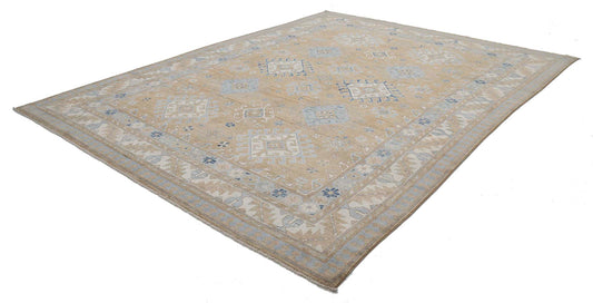 Traditional Hand Knotted Oushak Oushak Wool Rug of Size 9'9'' X 12'9'' in Brown and Ivory Colors - Made in Afghanistan