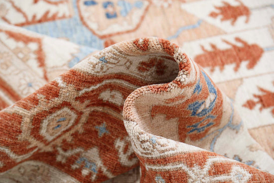 Traditional Hand Knotted Oushak Oushak Wool Rug of Size 8'3'' X 9'6'' in Ivory and Rust Colors - Made in Afghanistan
